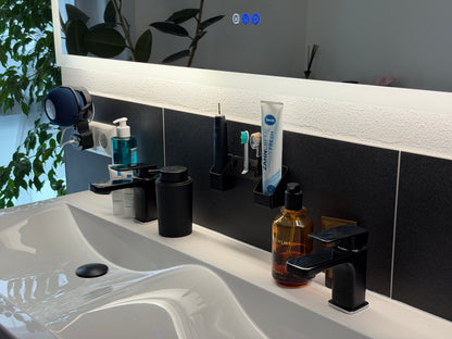 Zahnbürstenhalter mit Handstück und Zahnpastahalter für Oral-B iO und Philips Sonicare in schwarz