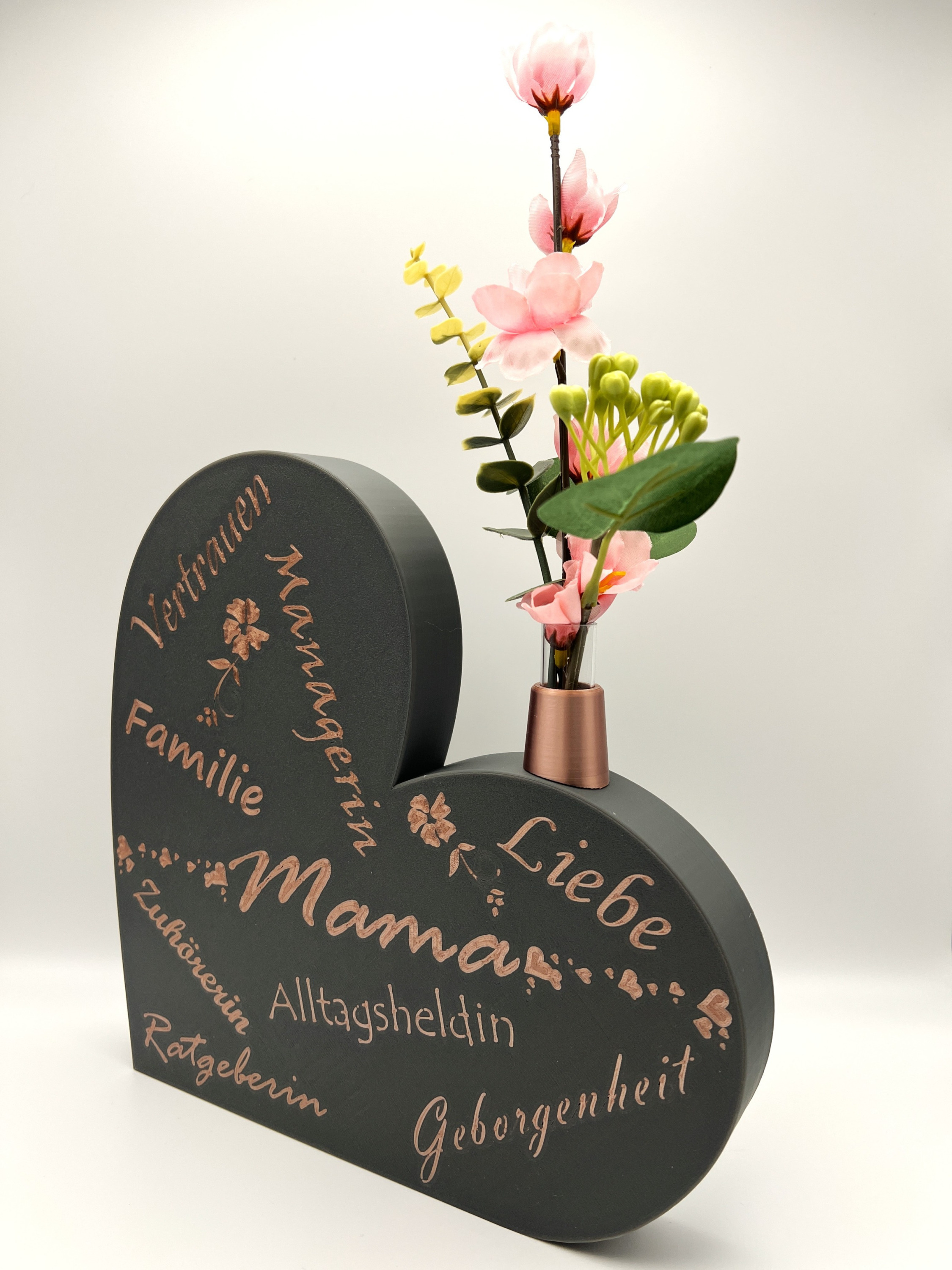 Herzaufsteller in grau mit Deko