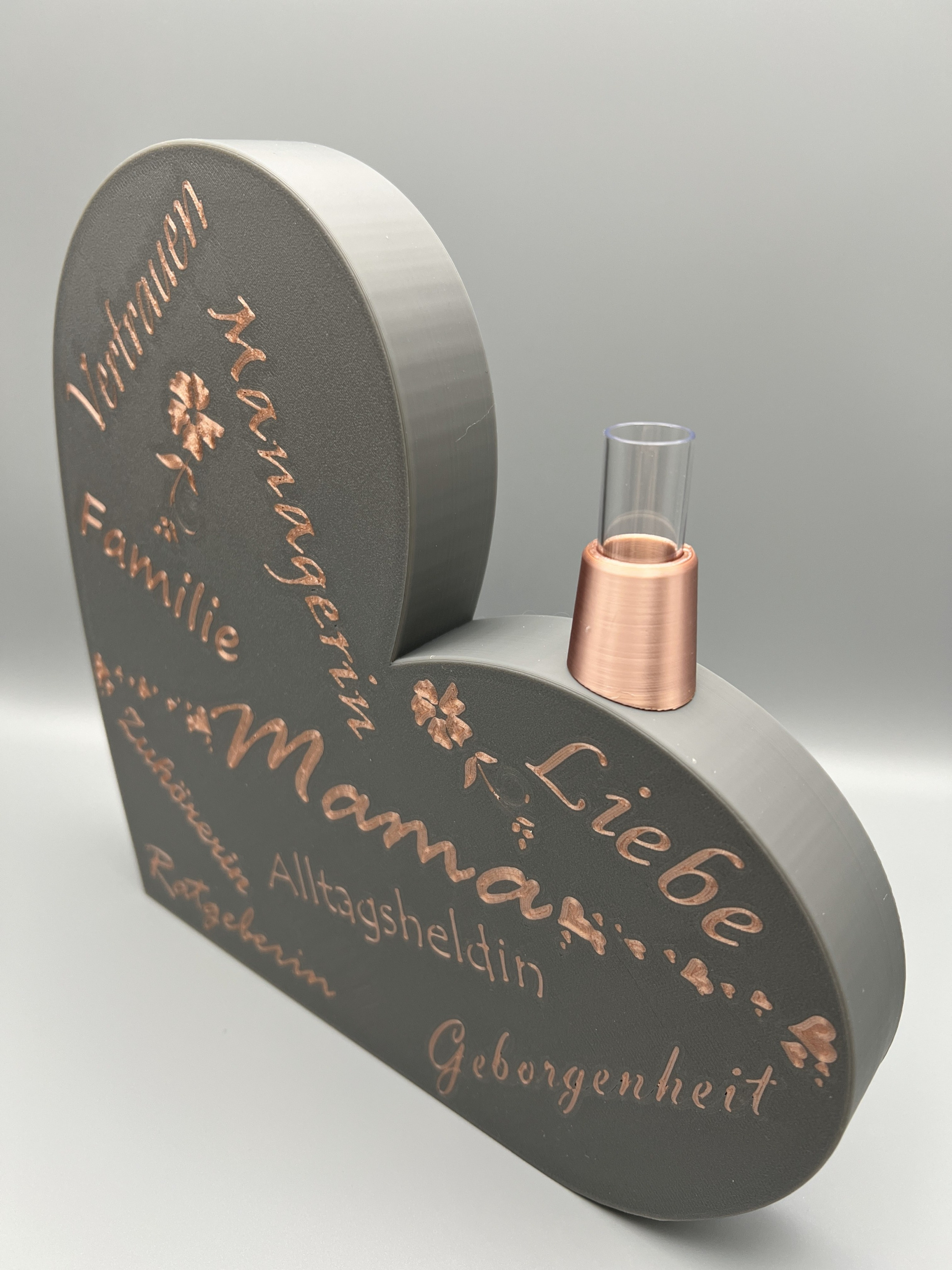 Herzaufsteller Grau mit Zubehör