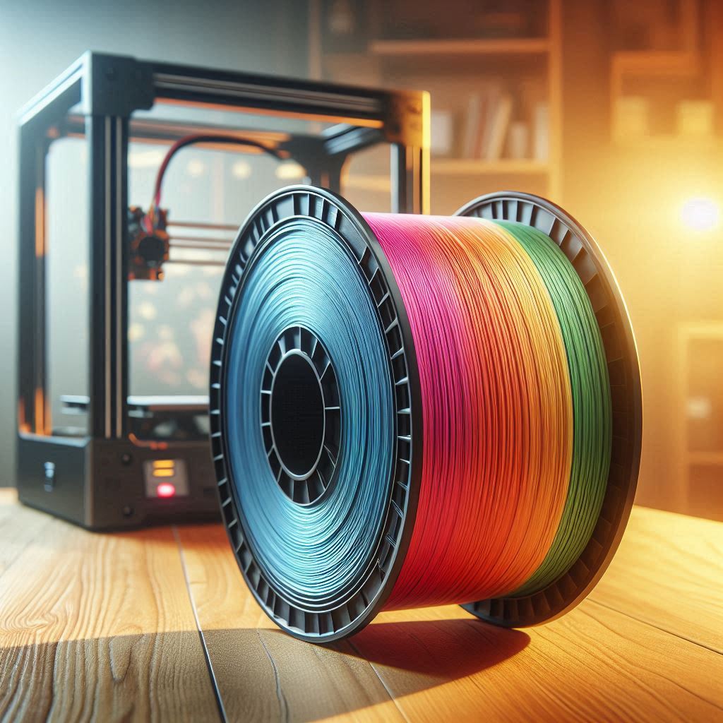 Filamentrolle vor einem Drucker
